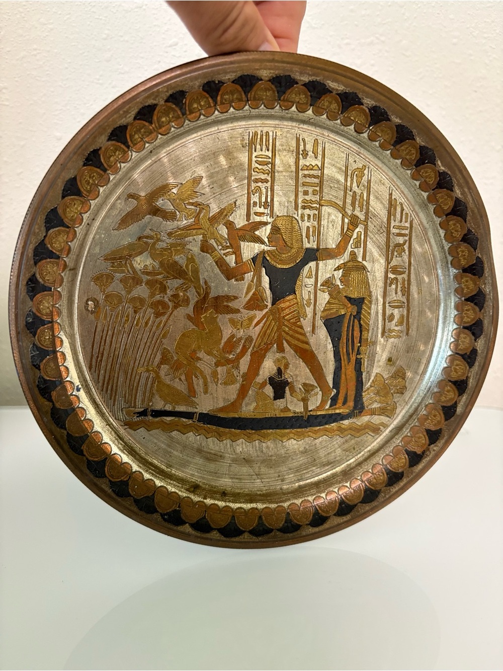 Antique Gold and Black Egyptian Scene Wall Plate